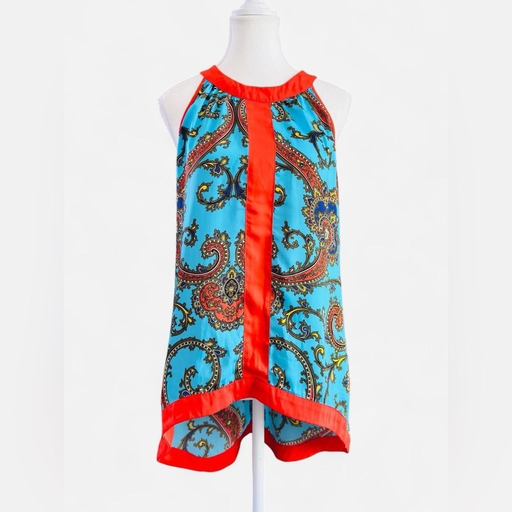Nicole by Nicole Miller Paisley Halter Top Blue Orange Satin Size M - Picture 1 of 8
